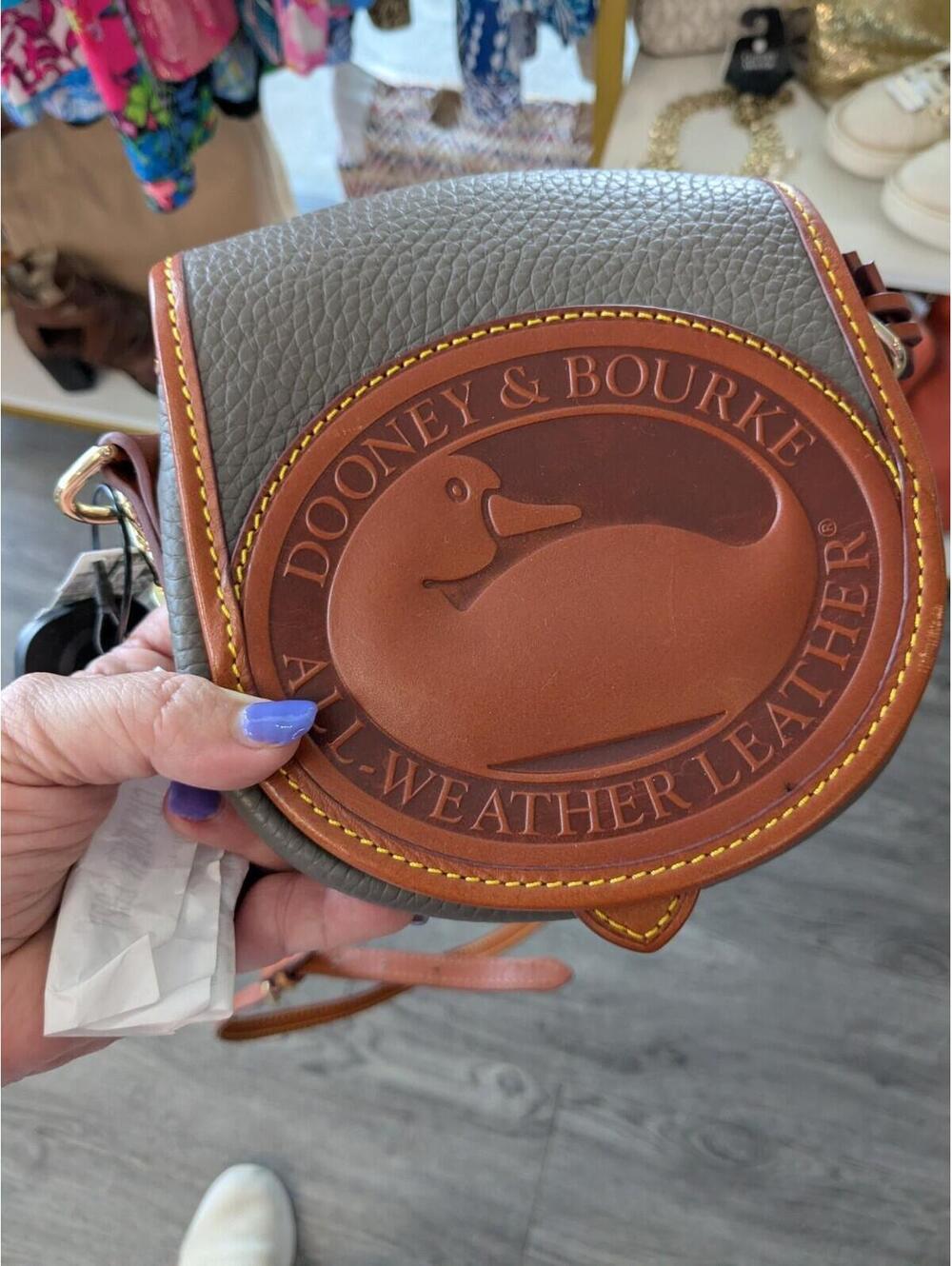 Dooney & Bourke All Weather Leather 2 Duck Bag Crossbody Dark Grey Tan